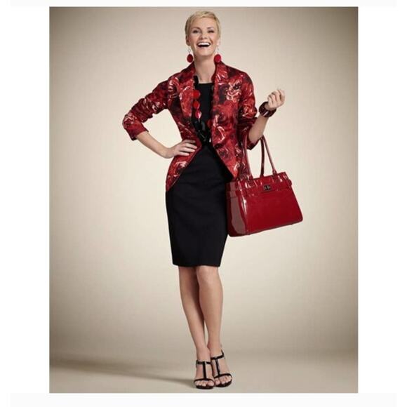 Chico's Size 0 Blazer Jacket Bold Floral Print Red Black Lined Cotton - Picture 3 of 11